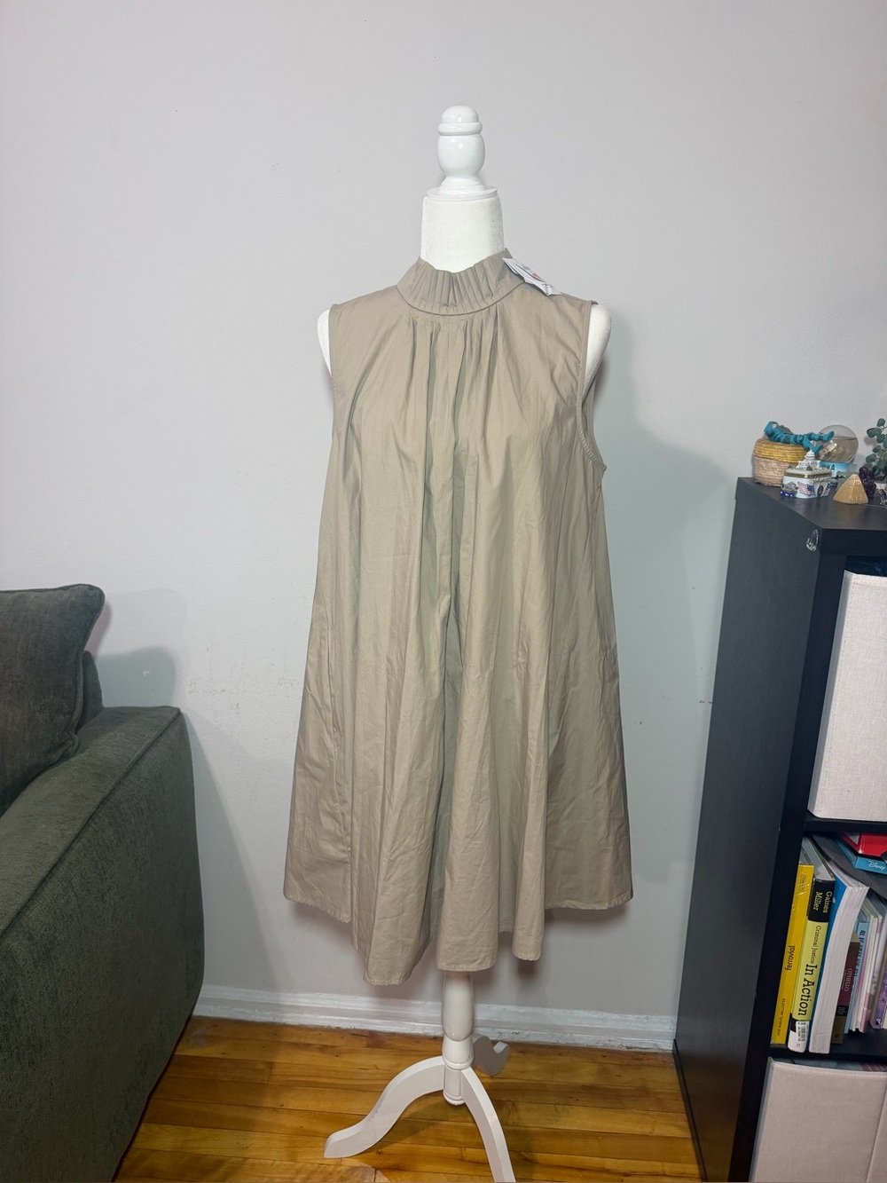 Banana Repunlic Sleeveless High-Neck A-Line Dress in Beige